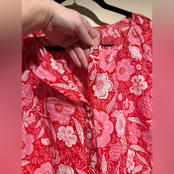 Talbots Floral Pineapple Paradise Button Front Popover Blouse - Picture 6 of 12